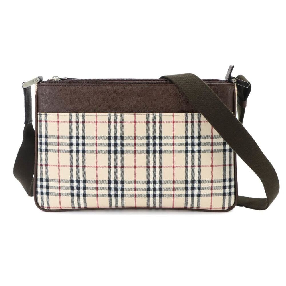 Burberry Nova Check Shoulder Handbag, Canvas and Leather, Beige/Brown, Silver...